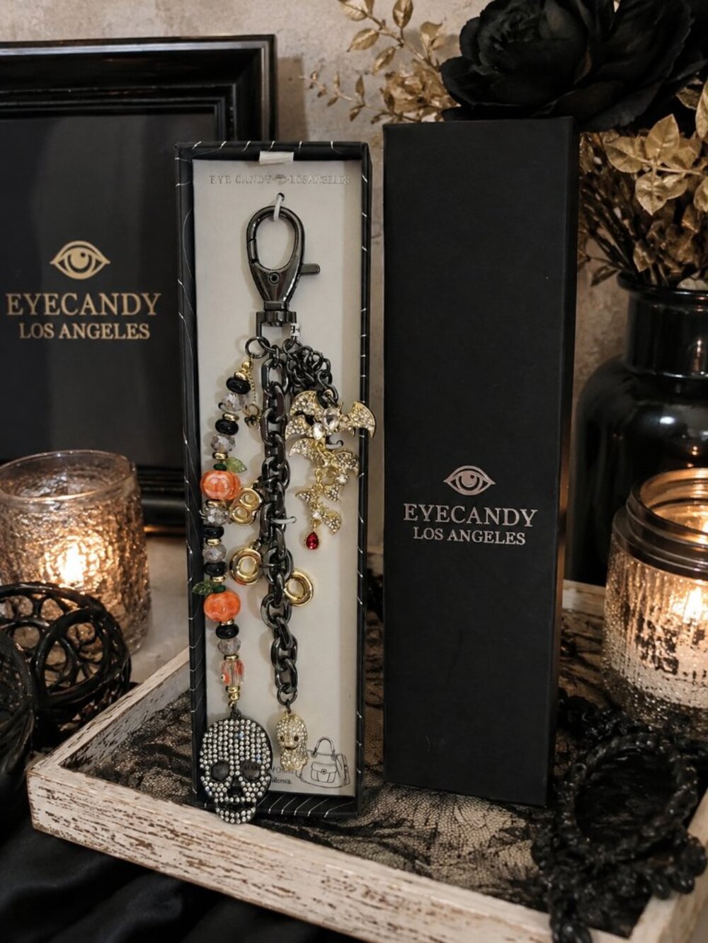 Eye Candy Los Angeles Boo Bling Halloween Bag Charm Keychain Skull Bat